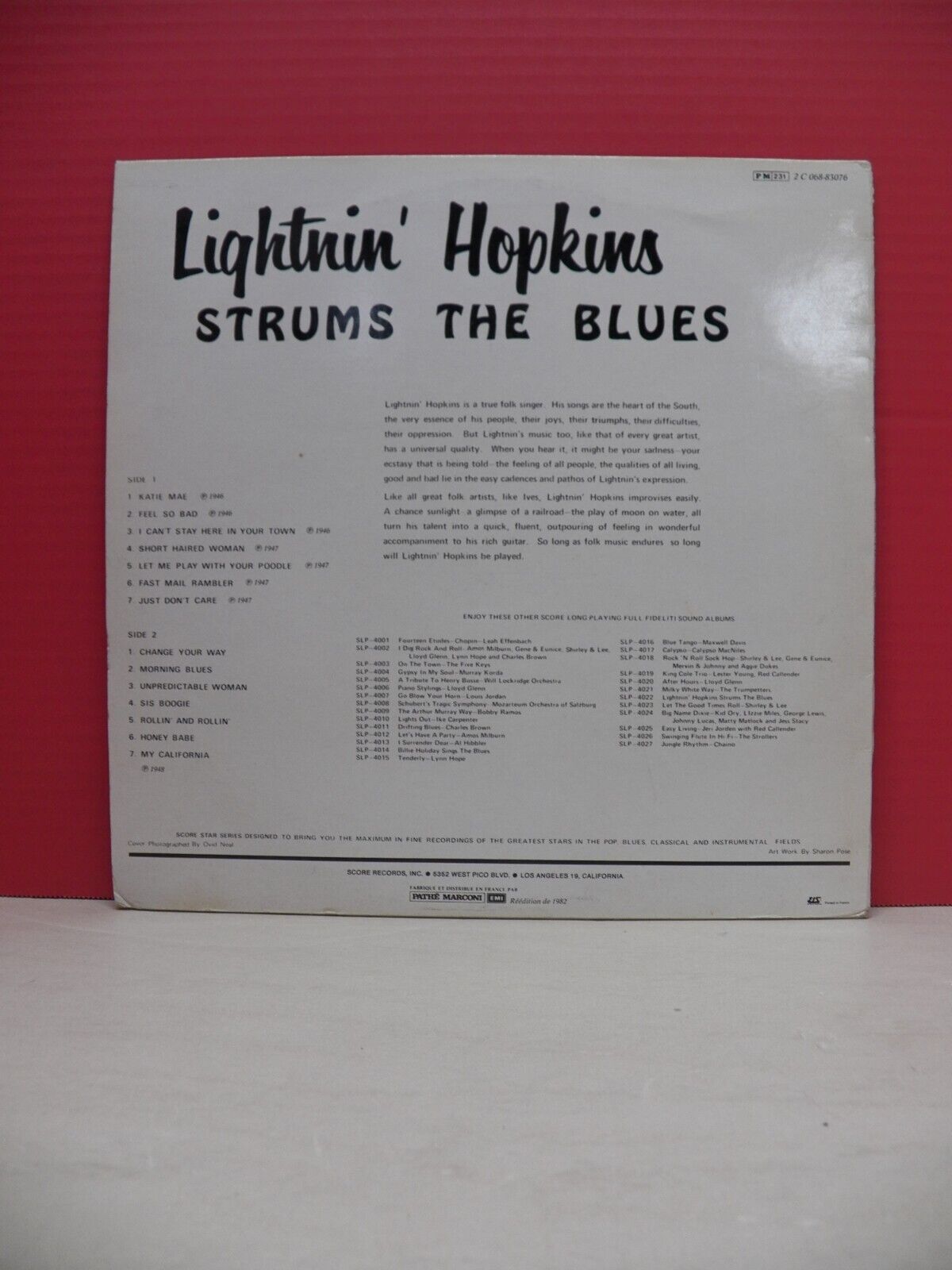 12" LP EX Lightnin' Hopkins Strums The Blues 1982 Liberty FR Import Reissue Mono