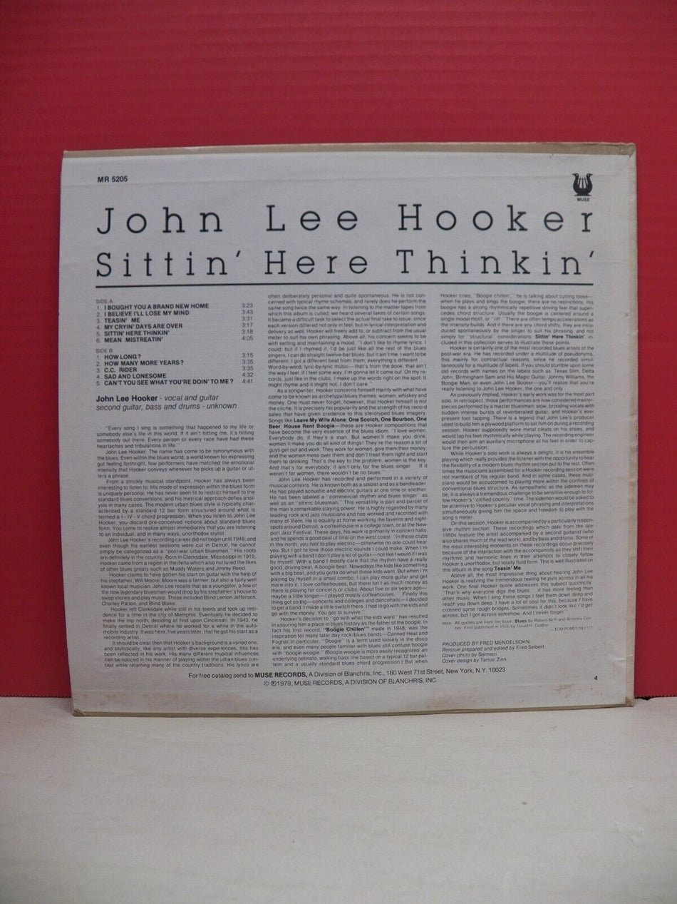 12" LP EX John Lee Hooker Sittin' Here Thinkin' 1979 Muse Records MR 5205