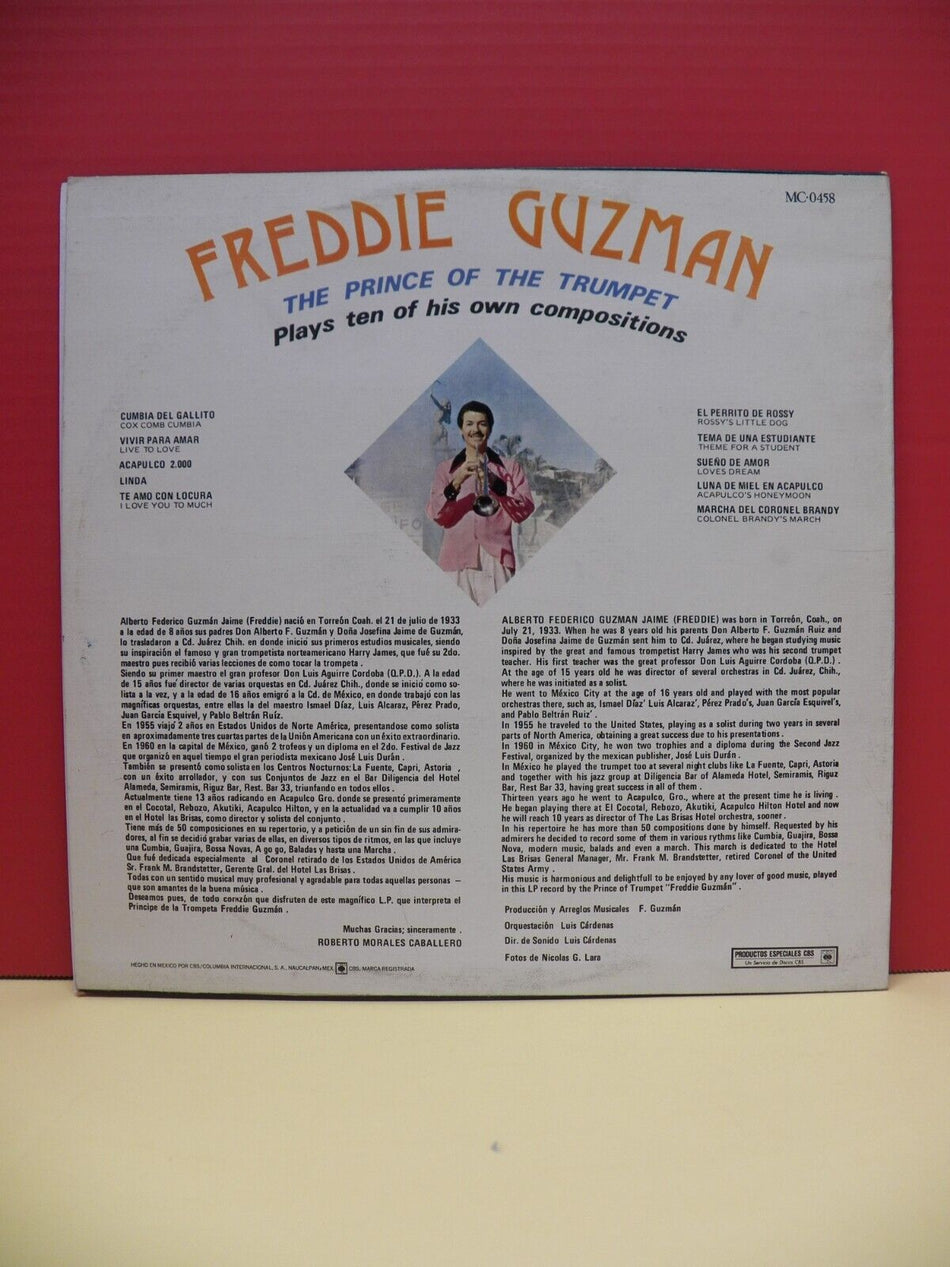 12" LP VG+ Freddie Guzman El Principe De La Trompeta 1974 CBS Import Autographed