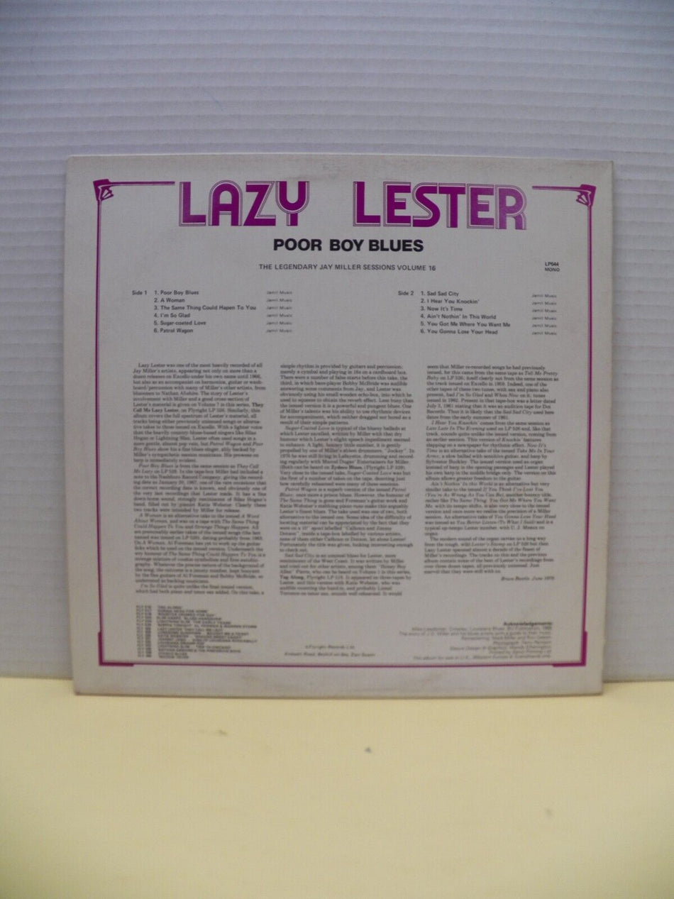 12" LP NM- Lazy Lester Poor Boy Blues 1979 Flyright Mono UK Import FLY LP 544