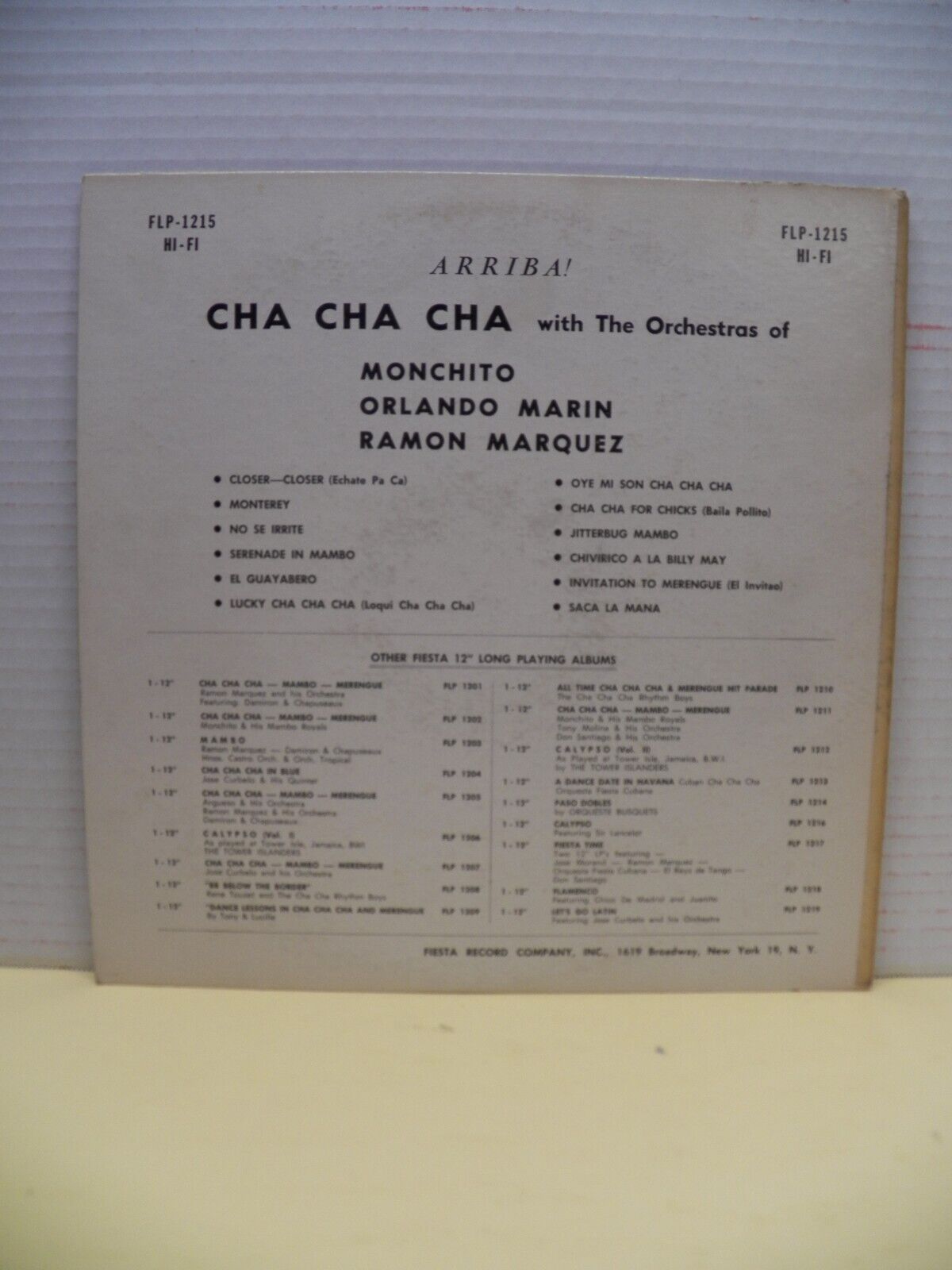 12" LP VG++/EX Monchito/Marin/Marquez Arriba! Cha-Cha-Cha with... 1959 Fiesta