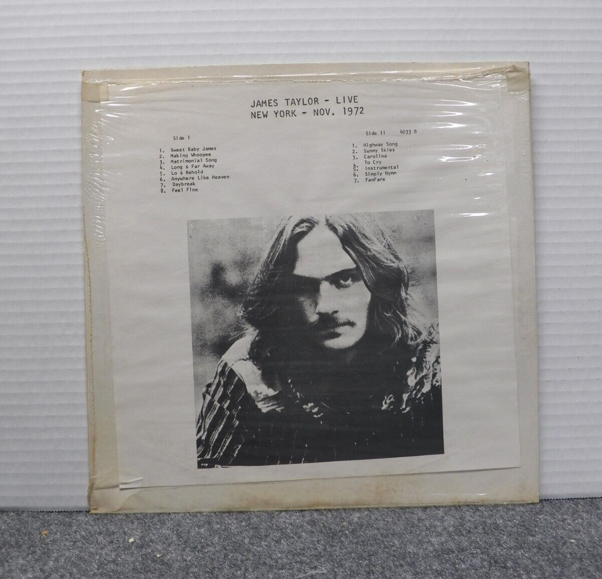 12" LP EX James Taylor Live New York-Nov. 1972 1973 White Cover Folks/Sweet 4033