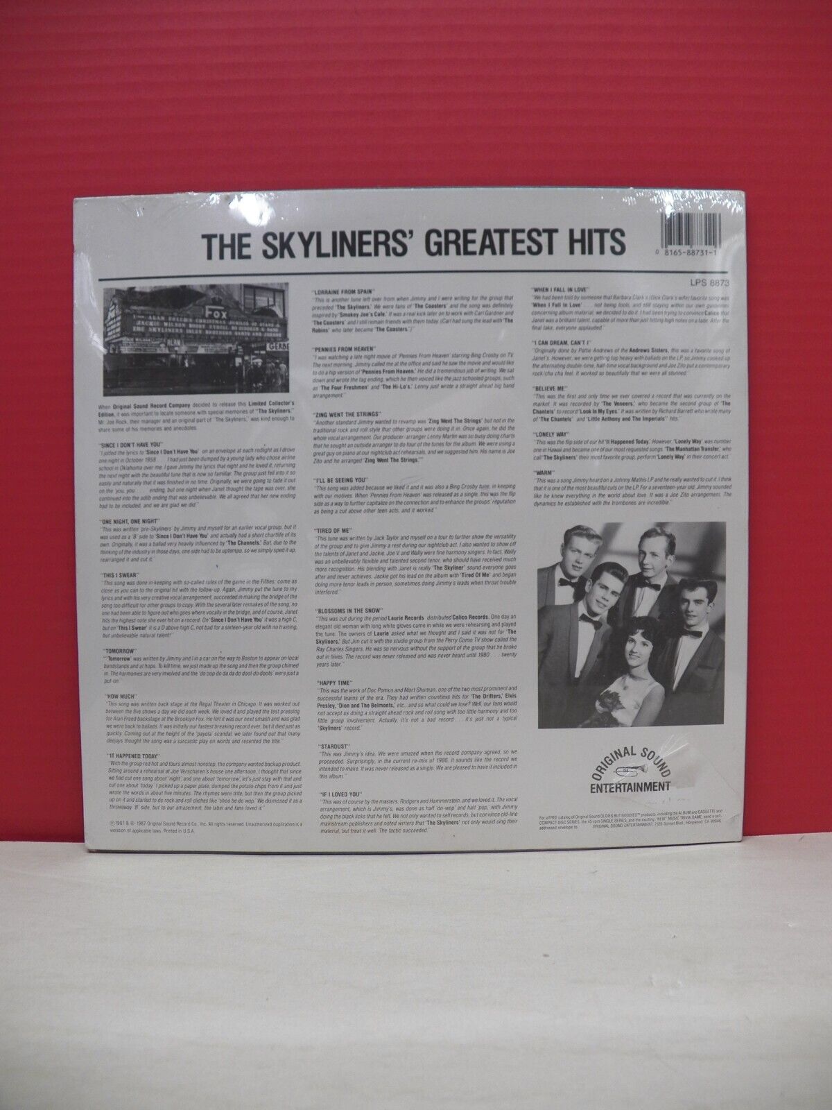 Sealed 12" LP The Skyliners Greatest Hits 1987 Original Sound LPS 8875/OSRL 8873