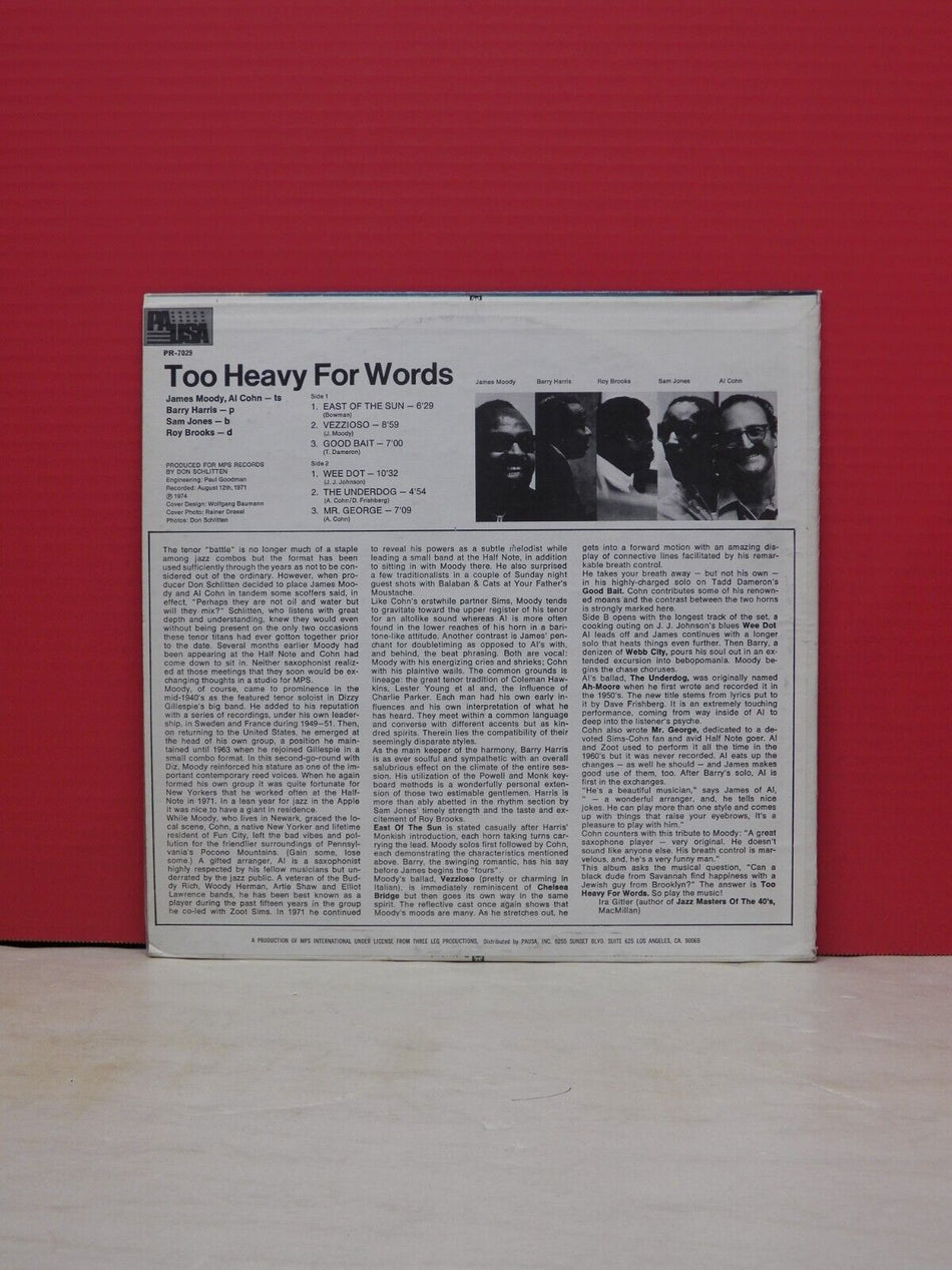 12" LP VG++/EX James Moody/Al Cohn Too Heavy For Words 1974 Pausa PR-7029