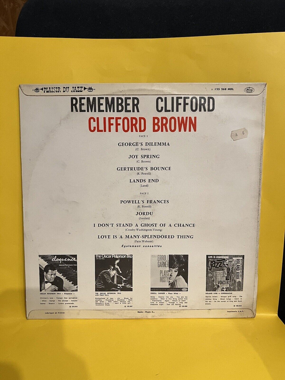 Rare Vg ++ Vinyl Record LP Clifford Brown Remember Clifford France 125 268  MDL