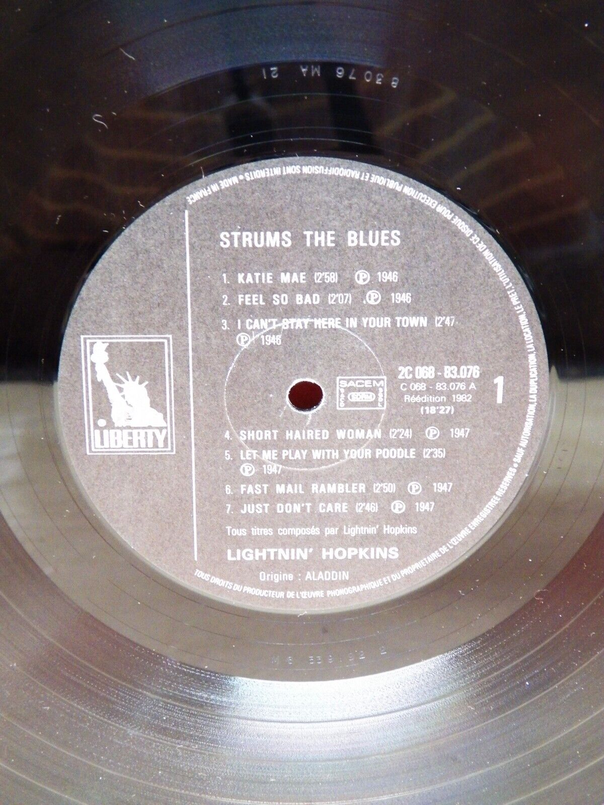 12" LP EX Lightnin' Hopkins Strums The Blues 1982 Liberty FR Import Reissue Mono