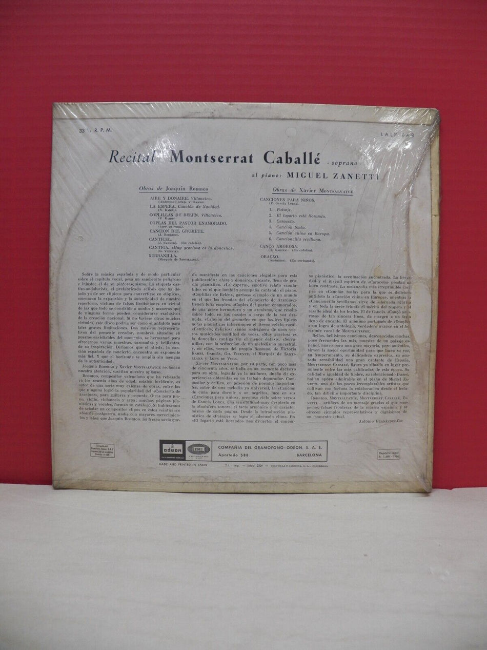 Sealed 12" LP Montserrat Caballe Recital 1964 Odeon Spain Import LALP 668