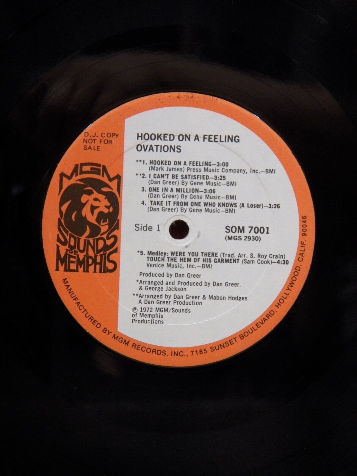 12" LP NM- The Ovations Hooked On A Feeling 1972 MGM Promo SOM-7001