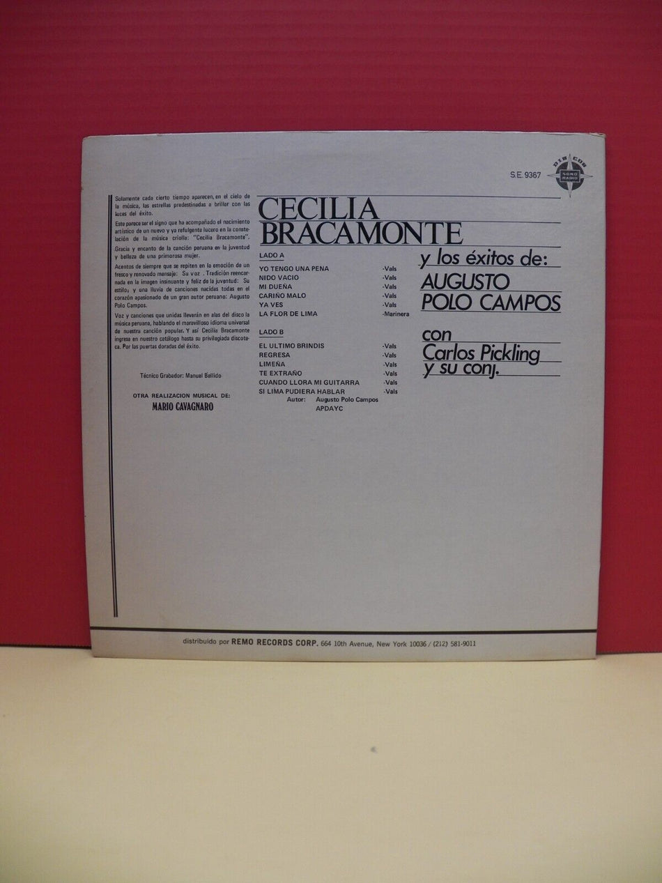 12" LP EX Cecilia Bracamonte Y Los Exitos De Augusto Polo Campos Sono Radio