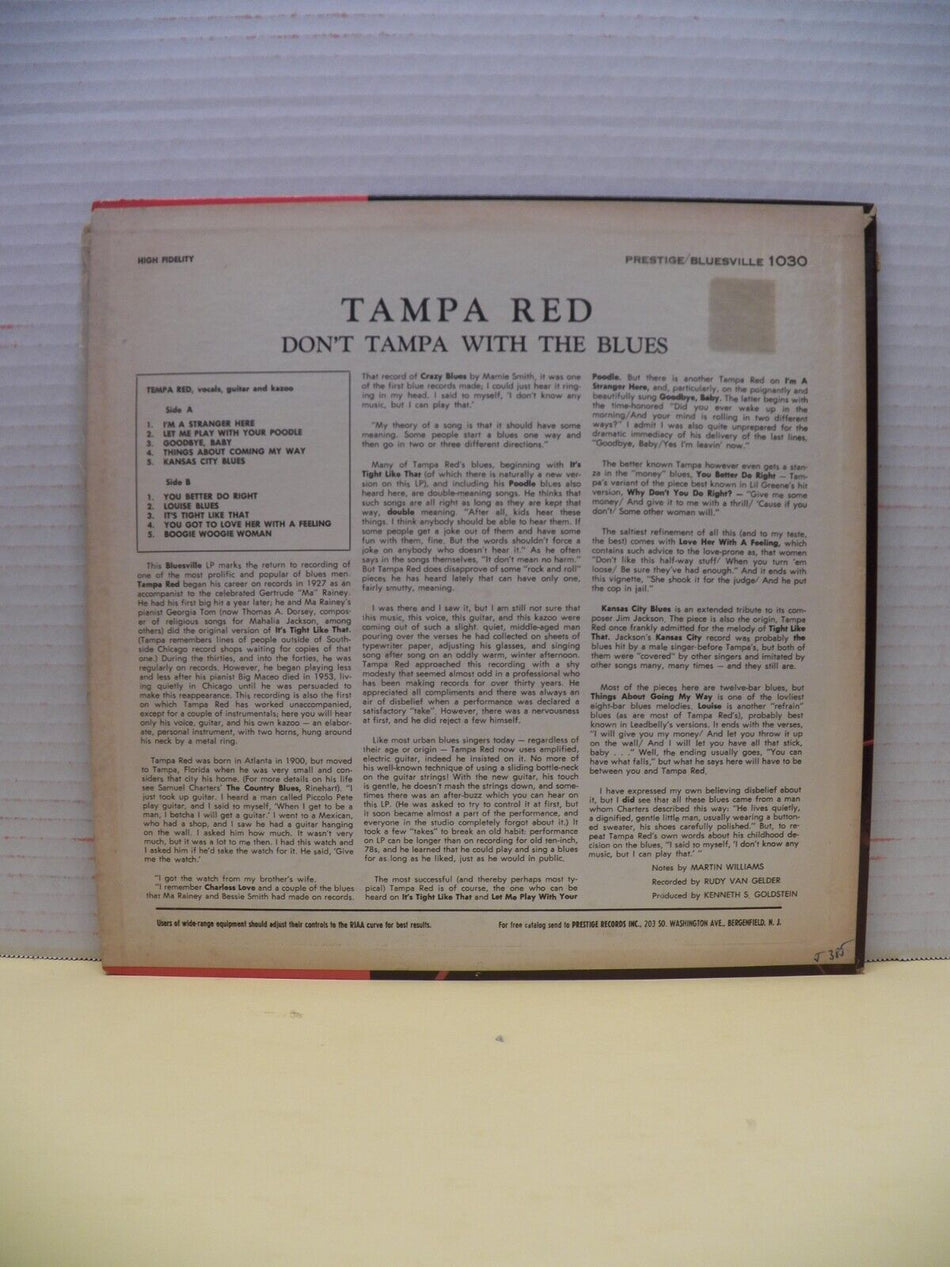 12" LP EX Tampa Red Don't Tampa With The Blues 1960 Prestige Bluesville BV 1030