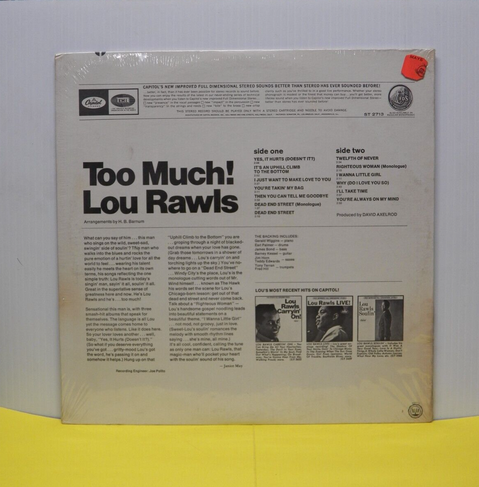 Sealed 12" LP Lou Rawls Too Much! 1967 Capitol Stereo ST 2713