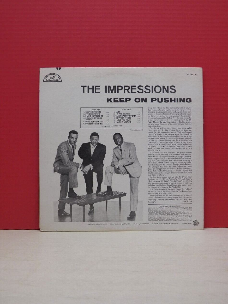 12" LP VG+ The Impressions Keep On Pushing 1965 ABC-Paramount Stereo Club Ed.