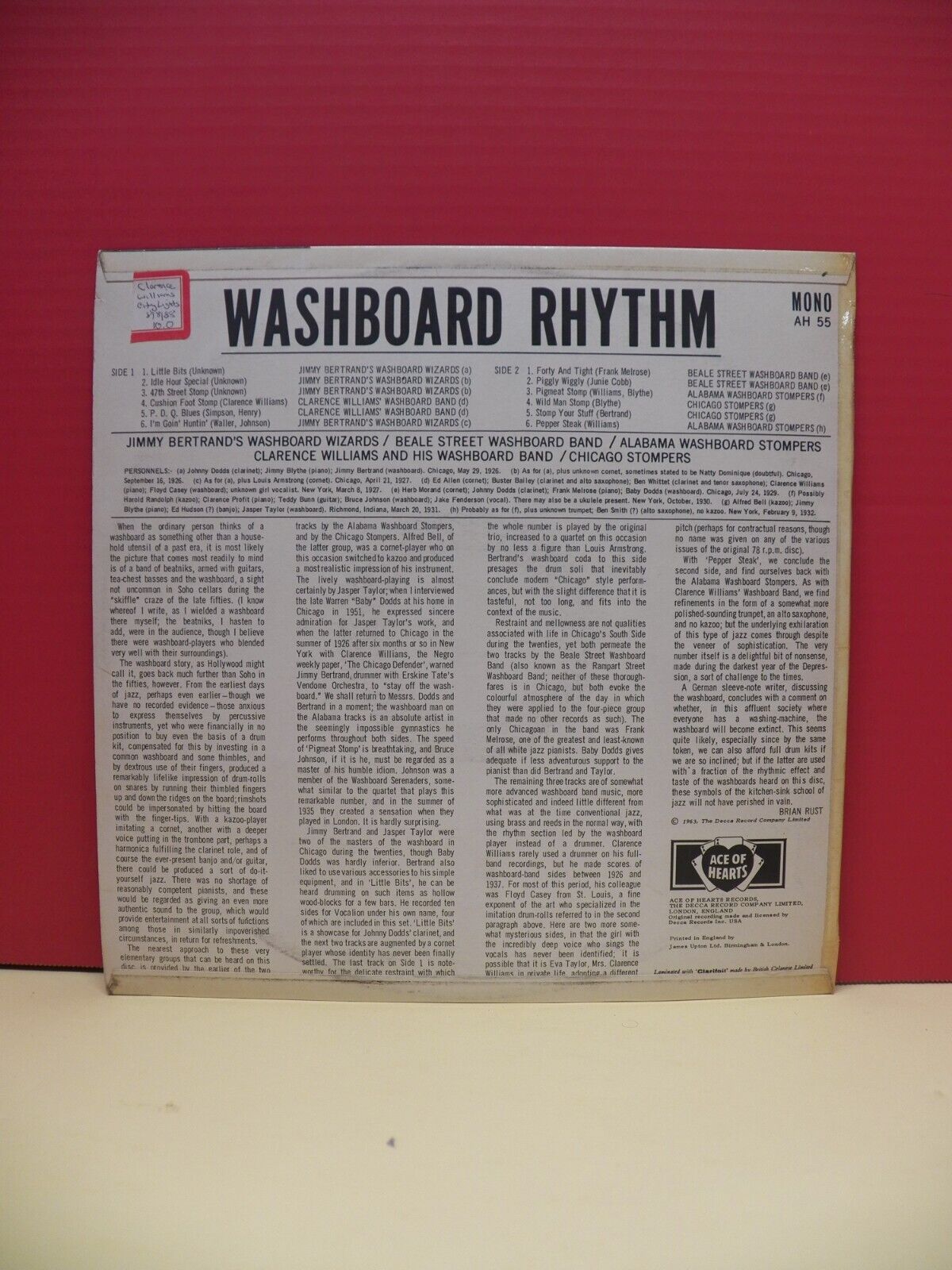 12" LP VG++/EX Various Artists Washboard Rhythm 1963 Ace Of Hearts Mono Import