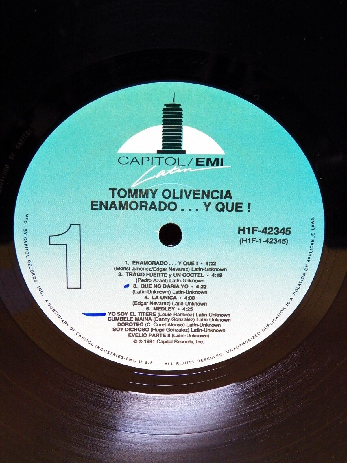 12" LP VG+ Tommy Olivencia Enamorado...Y Que! 1990 Capitol/EMI Latin H1F 42345