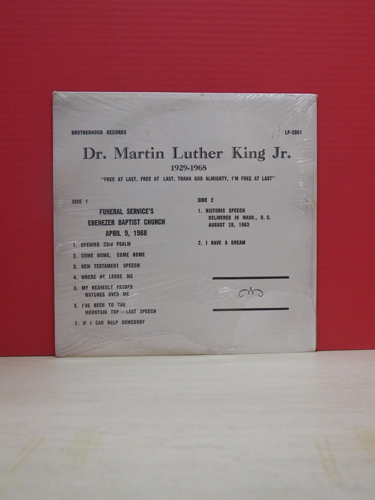 Sealed 12" LP Dr. Martin Luther King Jr. Funeral Services... Brotherhood LP 2001