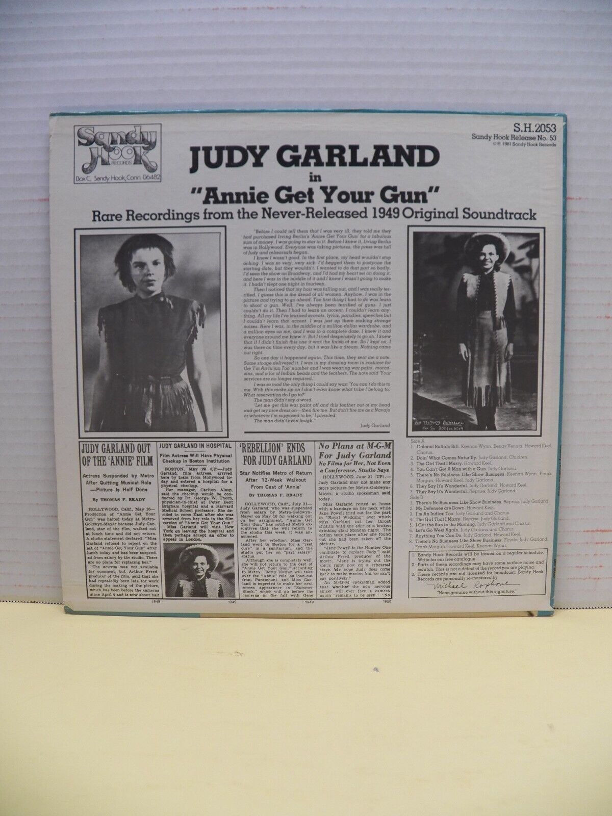 12" LP NM- Judy Garland Annie Get Your Gun 1981 Sandy Hook Records S.H.2053