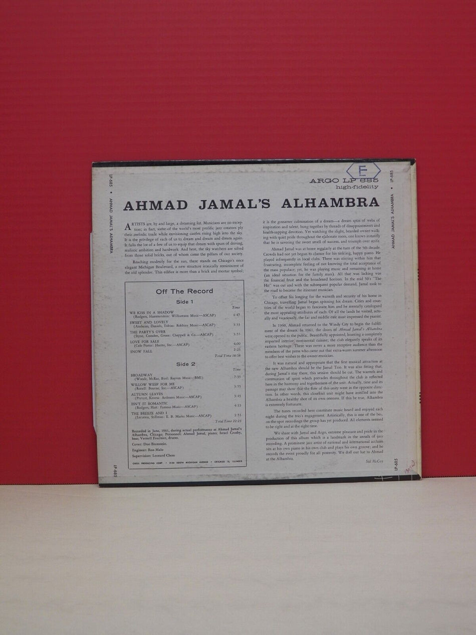 12" LP VG++/EX Ahmad Jamal Ahmad Jamal's Alhambra 1961 Argo Stereo LPS 685