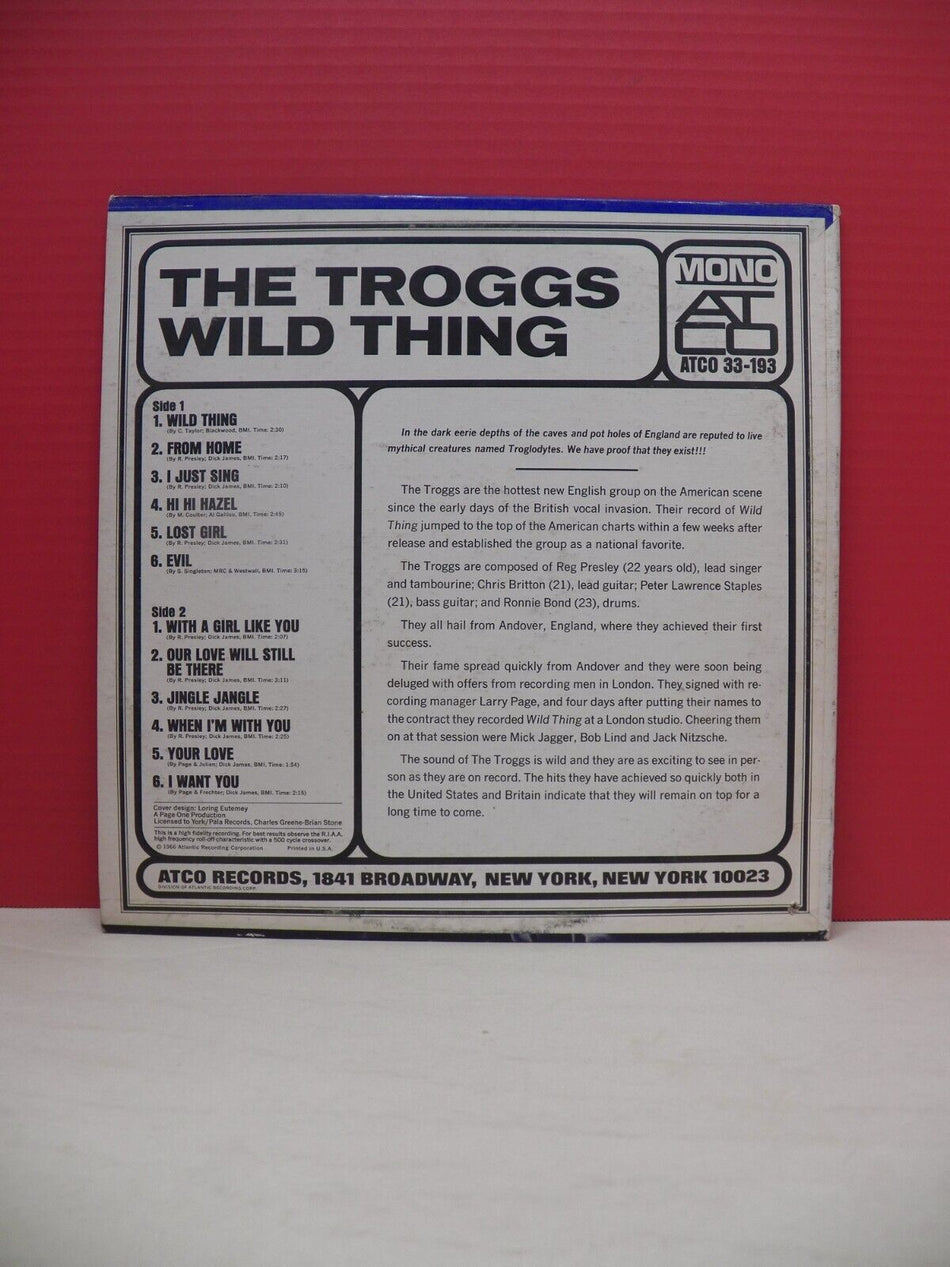 12" LP EX The Troggs Wild Thing 1966 ATCO Mono 33-193