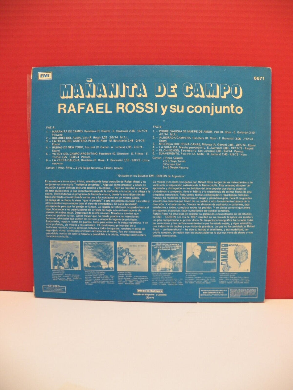 12" LP EX Rafael Rossi Y Su Conjunto Mananita De Campo 1975 EMI Uruguay Import