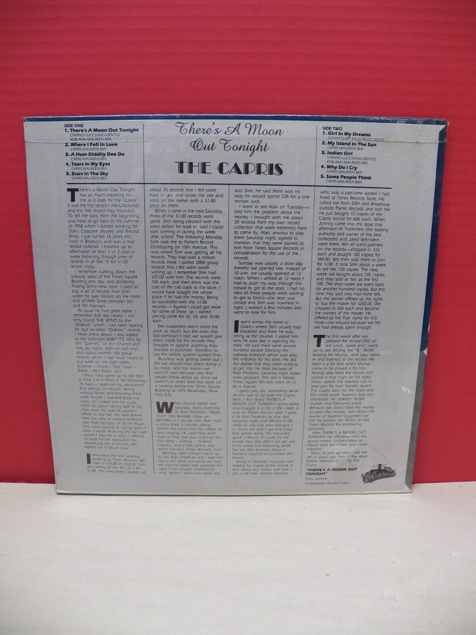 Sealed 12" LP The Capris There's A Moon Out Tonight Collectables COL 5016