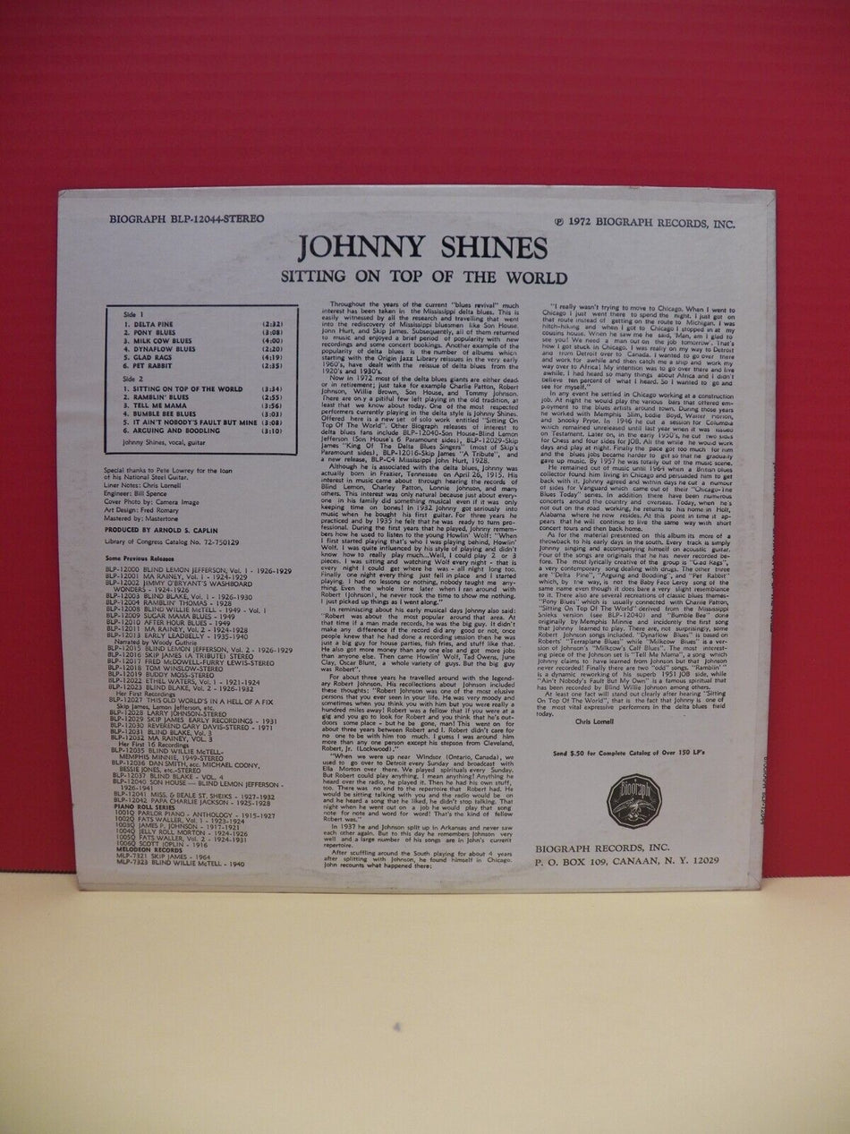 12" LP VG++/EX Johnny Shines Sittin' On Top Of The World 1972 Biograph Stereo