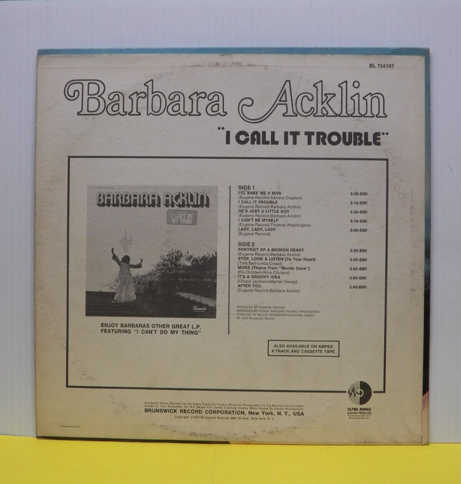 12" LP NM Barbara Acklin I Call It Trouble 1972 Brunswick Records Promo