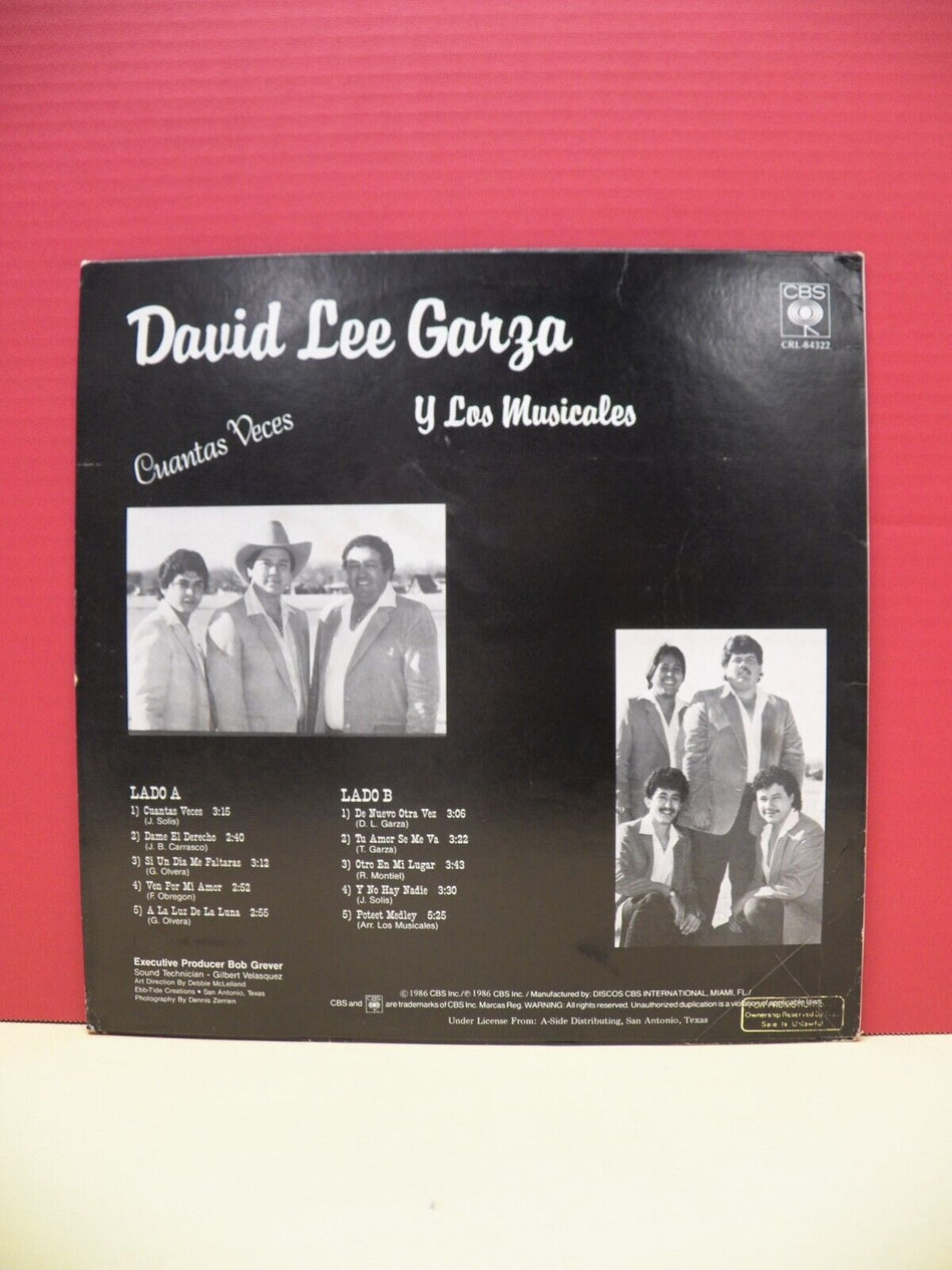 12" LP VG++/EX David Lee Garza Y Los Musicales Cuantas Veces 1986 CBS Promo