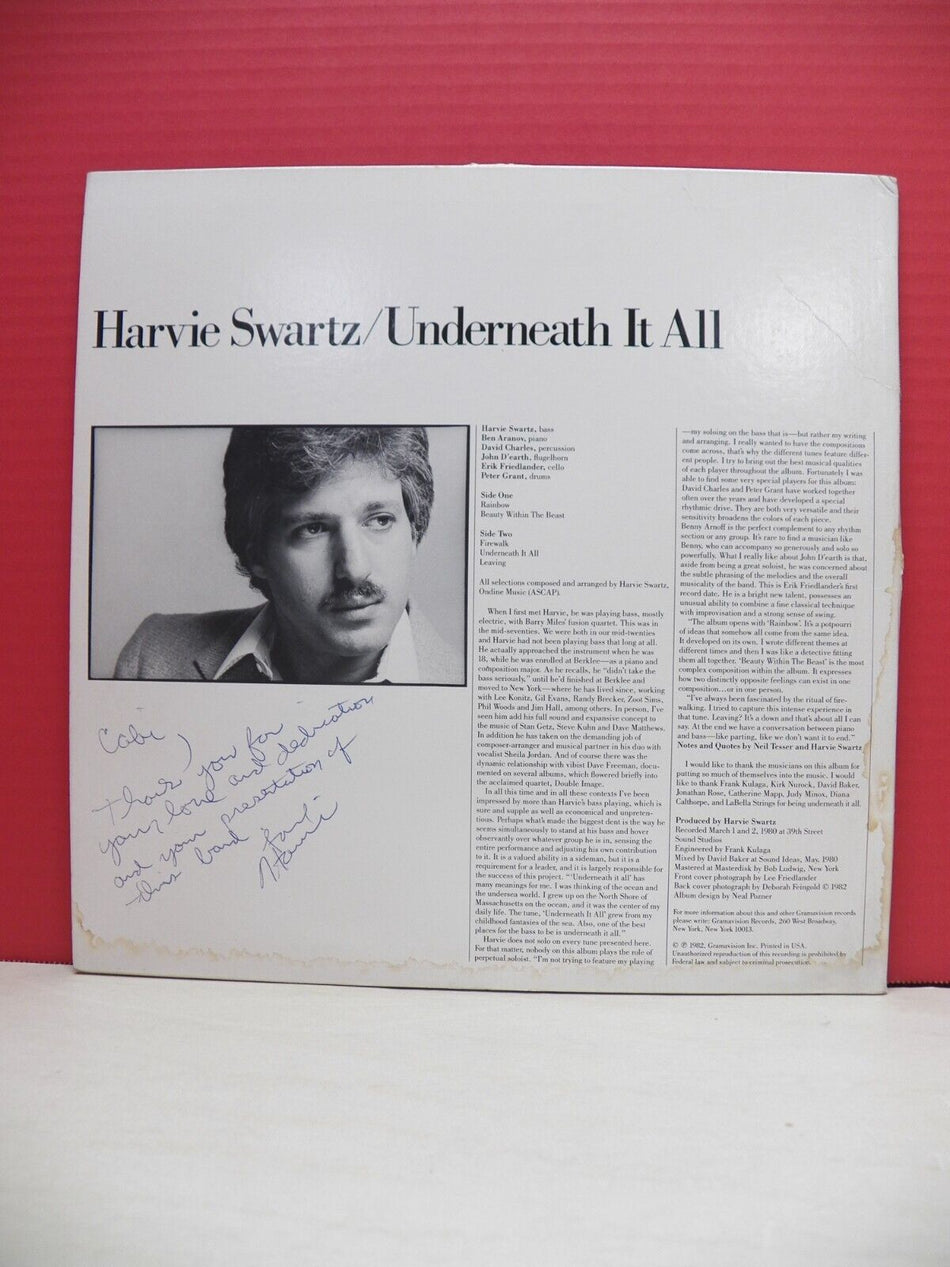 12" LP VG++/EX Harvie Swartz Underneath It All 1982 Gramavision Autographed