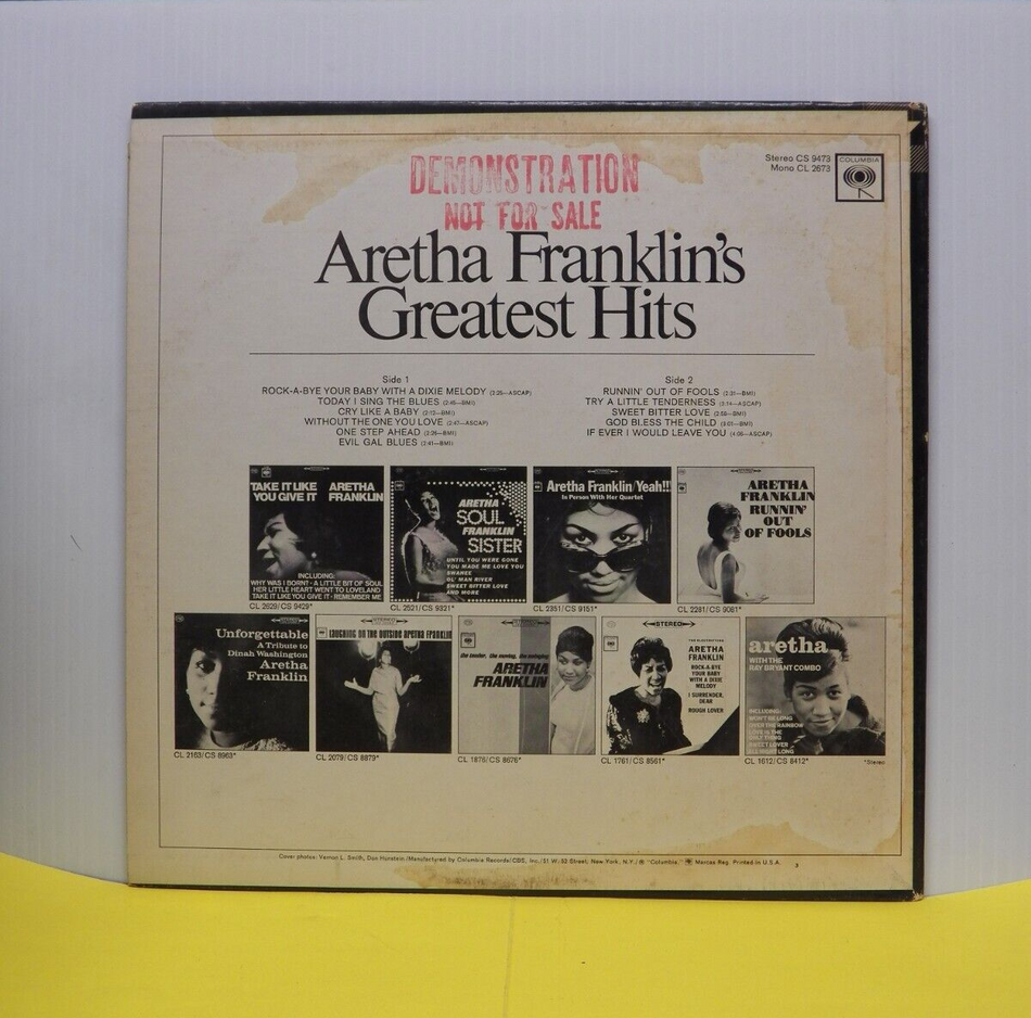 12" LP VG++ Aretha Franklin's Greatest Hits 1967 Columbia Stereo Promo CS 9473