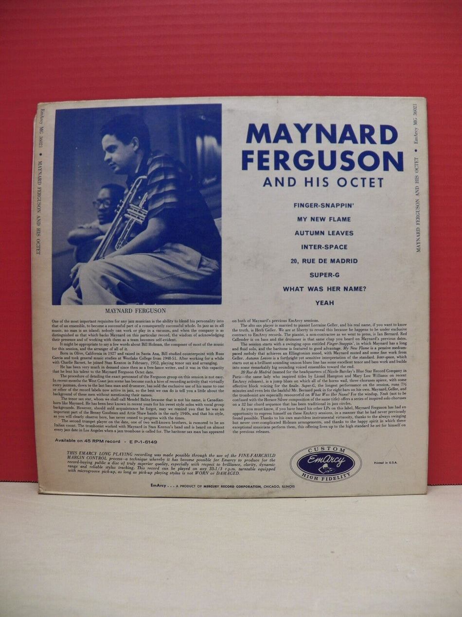 12" LP EX Maynard Ferguson Octet Maynard Ferguson And His Octet 1955 EmArcy Mono