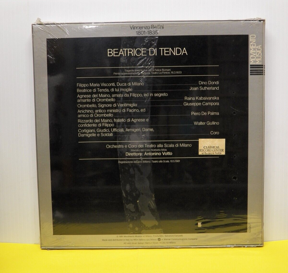 Sealed 12" 3xLP Box Set Joan Sutherland Bellini: Beatrice Di Tenda 1981 Import