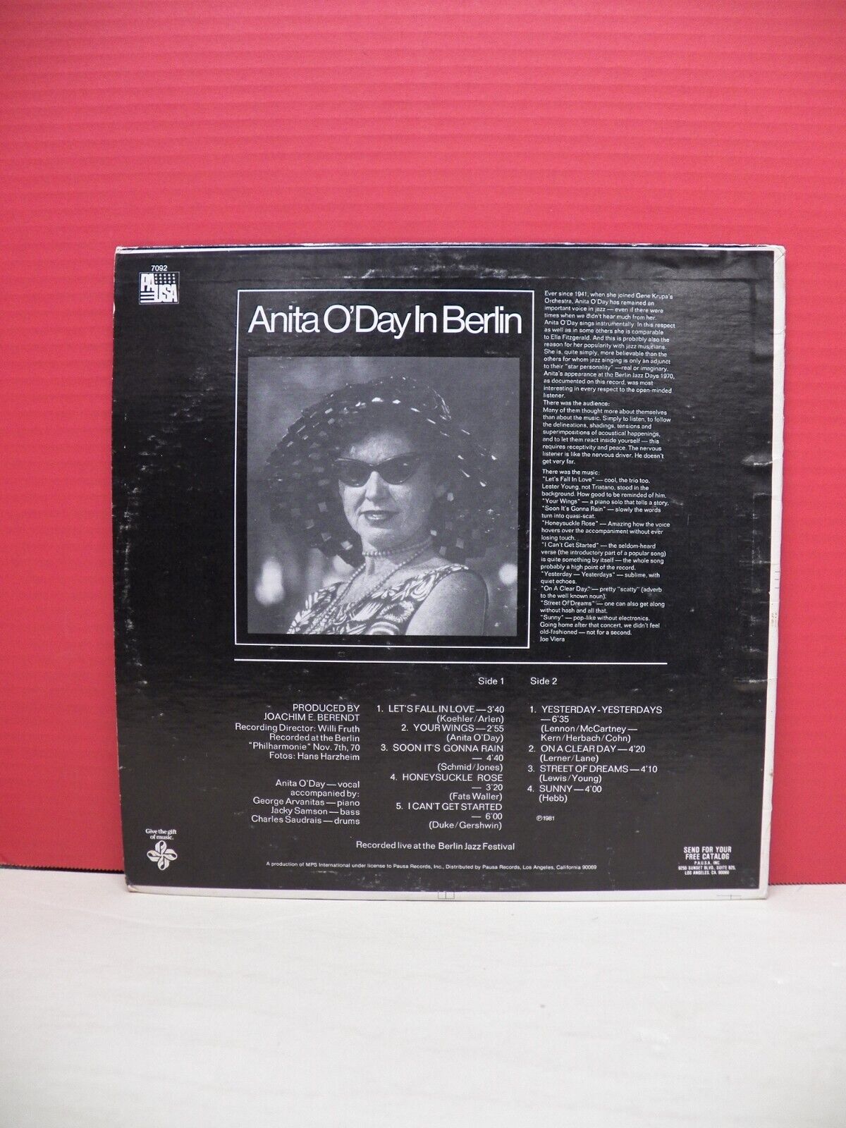 12" LP VG++/EX Anita O'Day In Berlin 1981 Pausa Reissue PR 7092