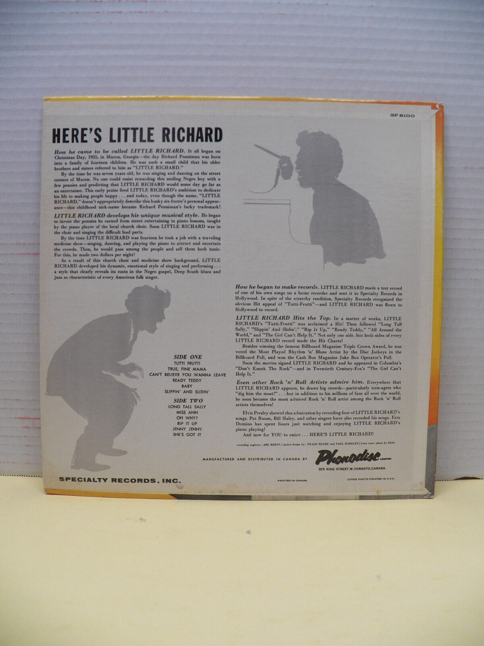 12" LP EX Little Richard Here's Little Richard Specialty Reissue Canada Import