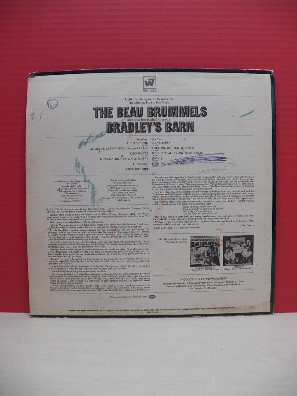 12" LP VG++/EX The Beau Brummels Bradley's Barn 1968 Warner Bros. Promo WS 1760