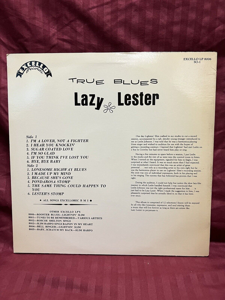 VG ++ Vinyl Record LP Lazy Lester True Blues Lp 8006 SO-1 1970