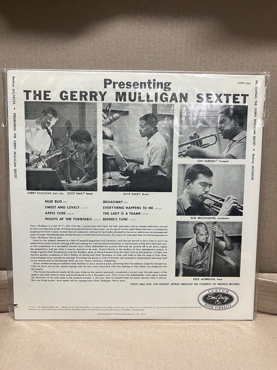 Sealed Vinyl Record LP Presenting The Gerry Mulligan Sextet Japan EXPR 1003 1979