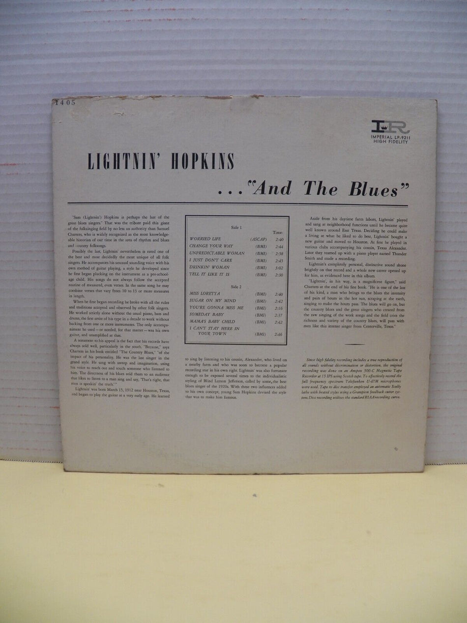 12" LP VG++/EX Lightnin' Hopkins And The Blues 1962 Imperial Promo LP-9211