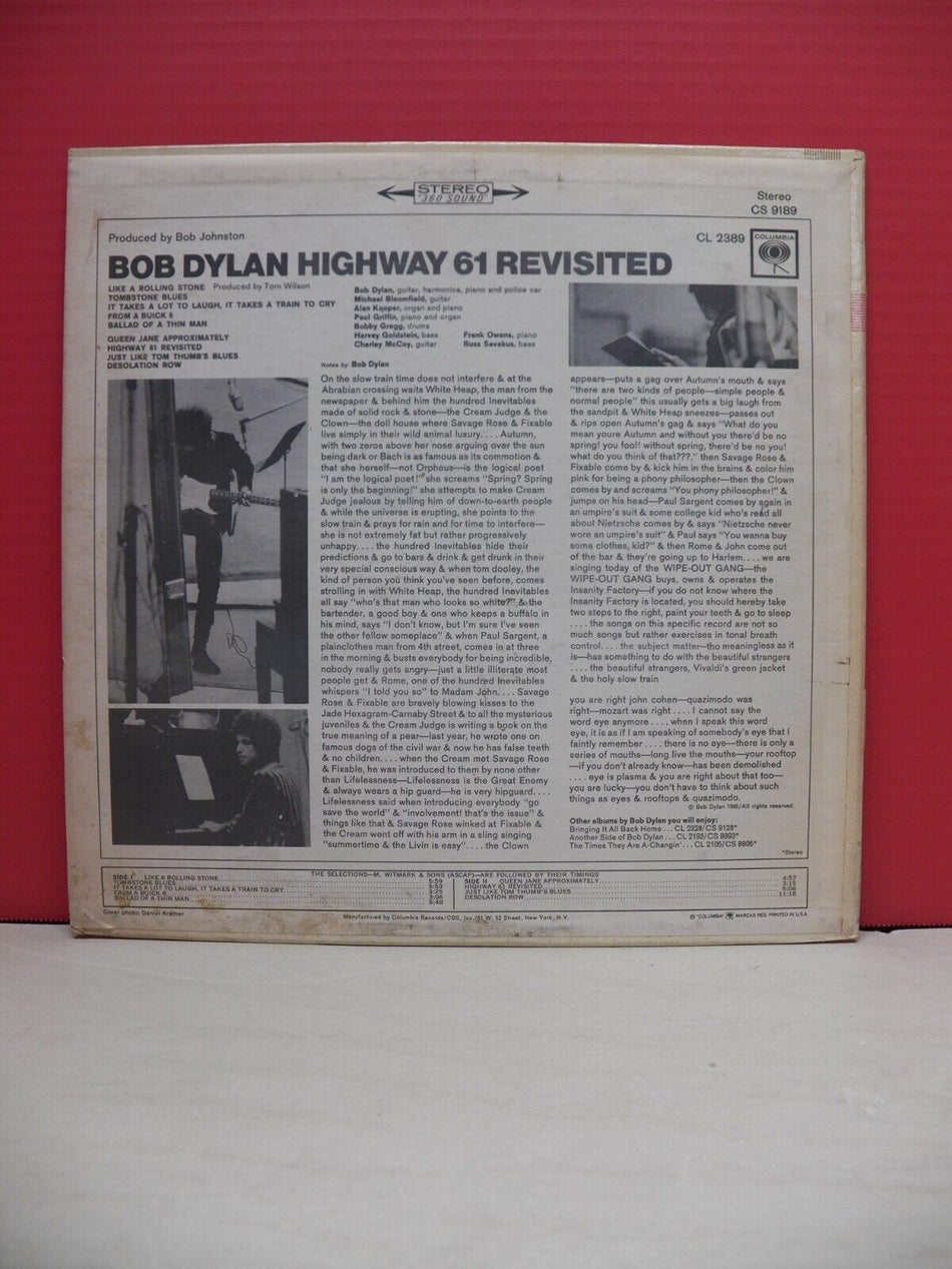 12" LP VG++/EX Bob Dylan Highway 61 Revisited 1967 Columbia Stereo Reissue