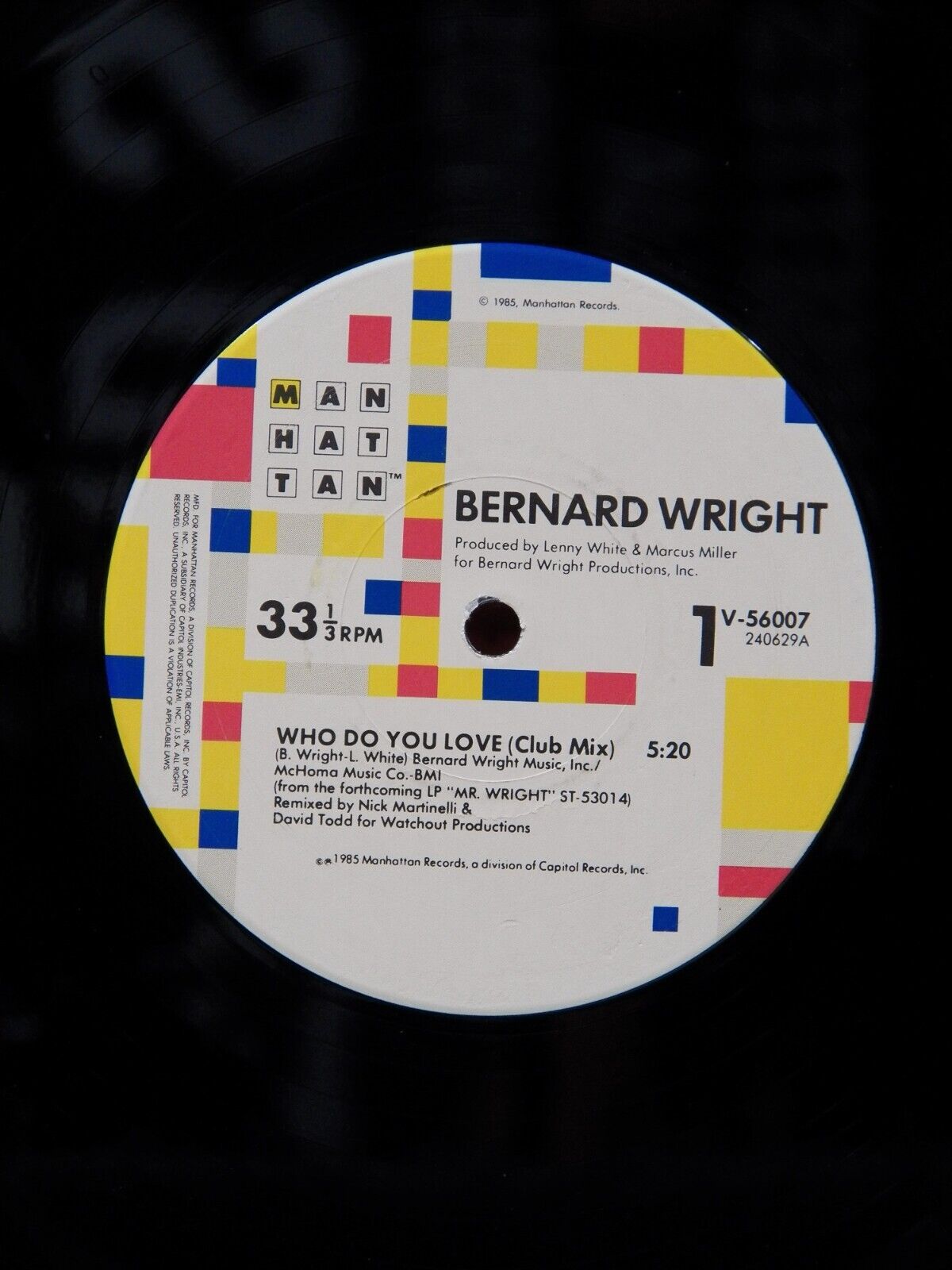 12" Single NM- Bernard Wright Who Do You Love 1985 Manhattan Records V-56007