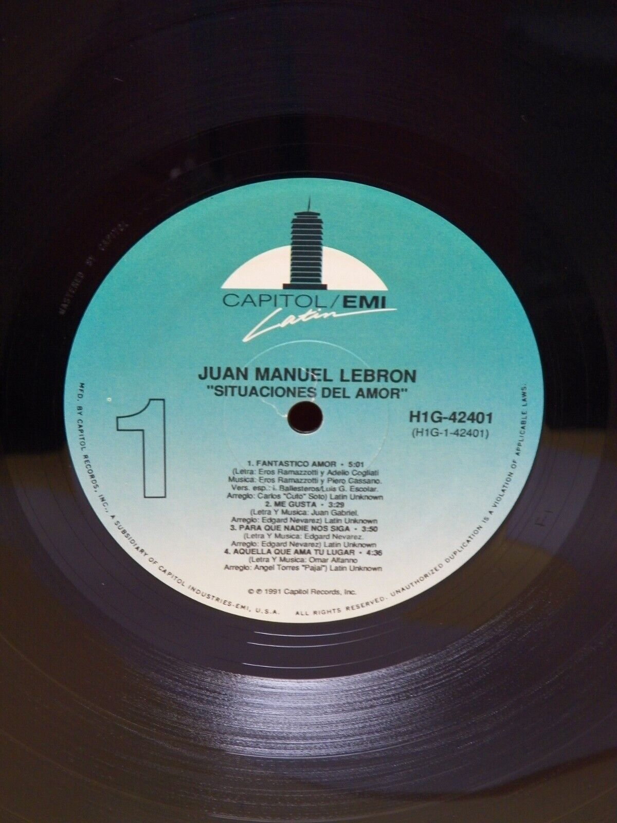 12" LP VG+ Juan Manuel Lebron Situaciones Del Amor 1991 Capitol H1G-42401