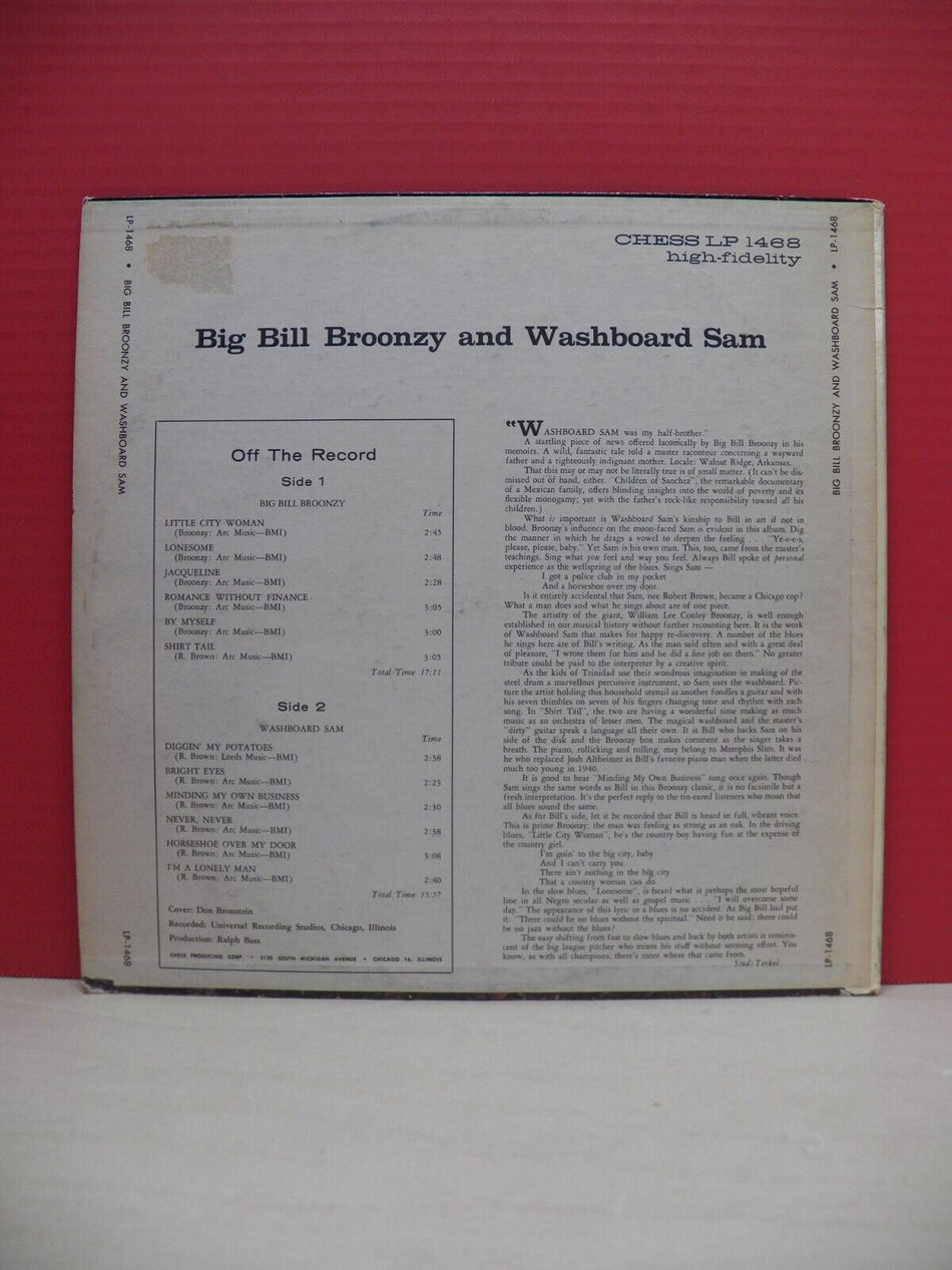 12" LP VG+ Big Bill Broonzy And Washboard Sam 1962 Chess Promo Mono LP 1468