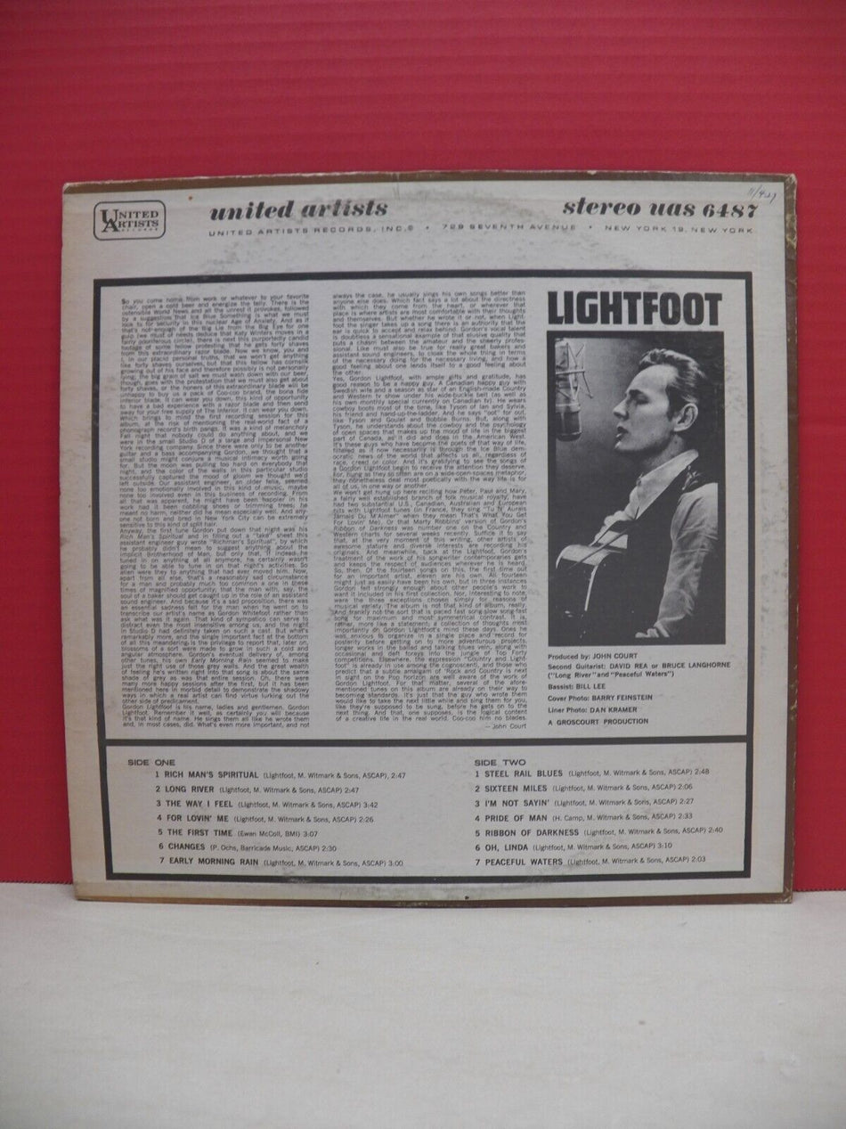 12" LP EX Gordon Lightfoot Lightfoot! 1968 United Artists Reissue UAS 6487