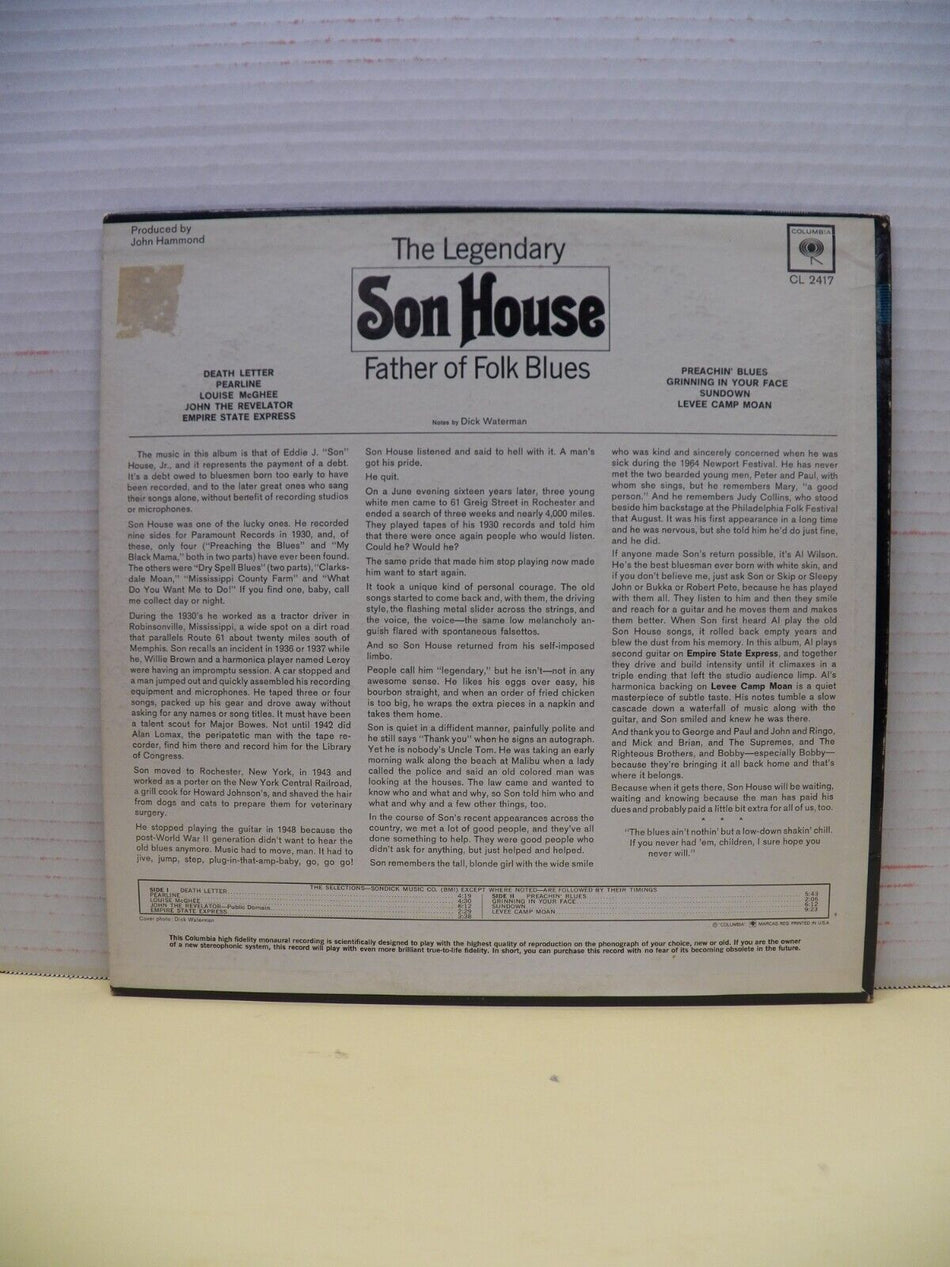 12" LP VG++/EX Son House Father Of Folk Blues 1965 Columbia Mono CL 2417