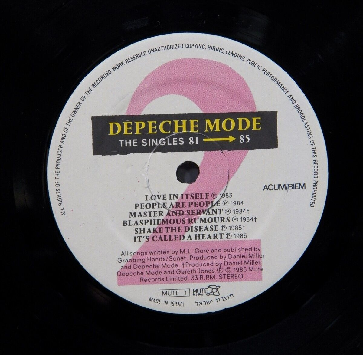 12" LP NM Depeche Mode The Singles 81-85 1985 Mute Records Israeli Import MUTE 1