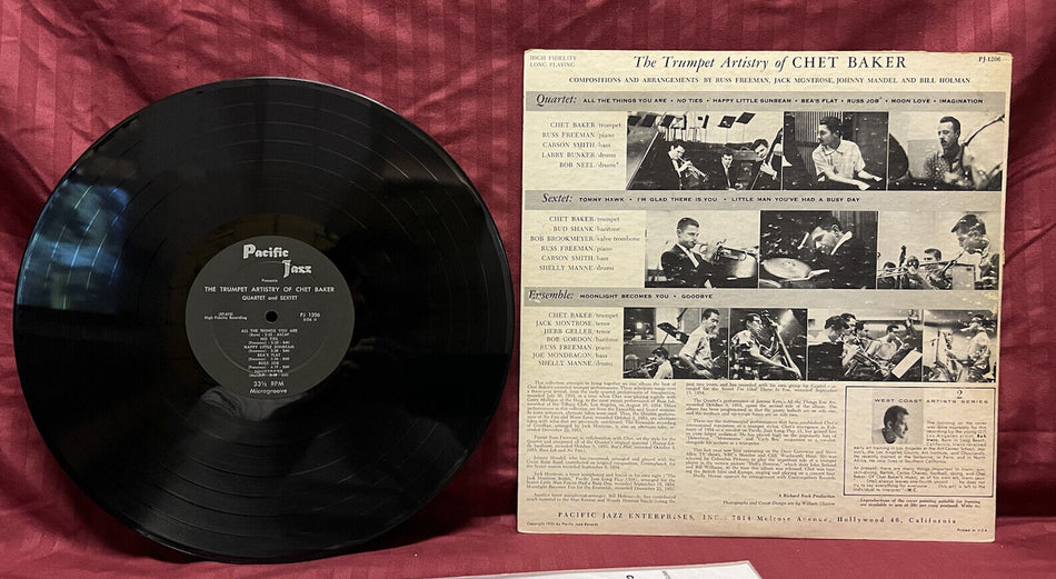 Rare VG ++ Vinyl Record LP The Trumpet Artistry of Chet Baker PJ-1206 Mono 1955