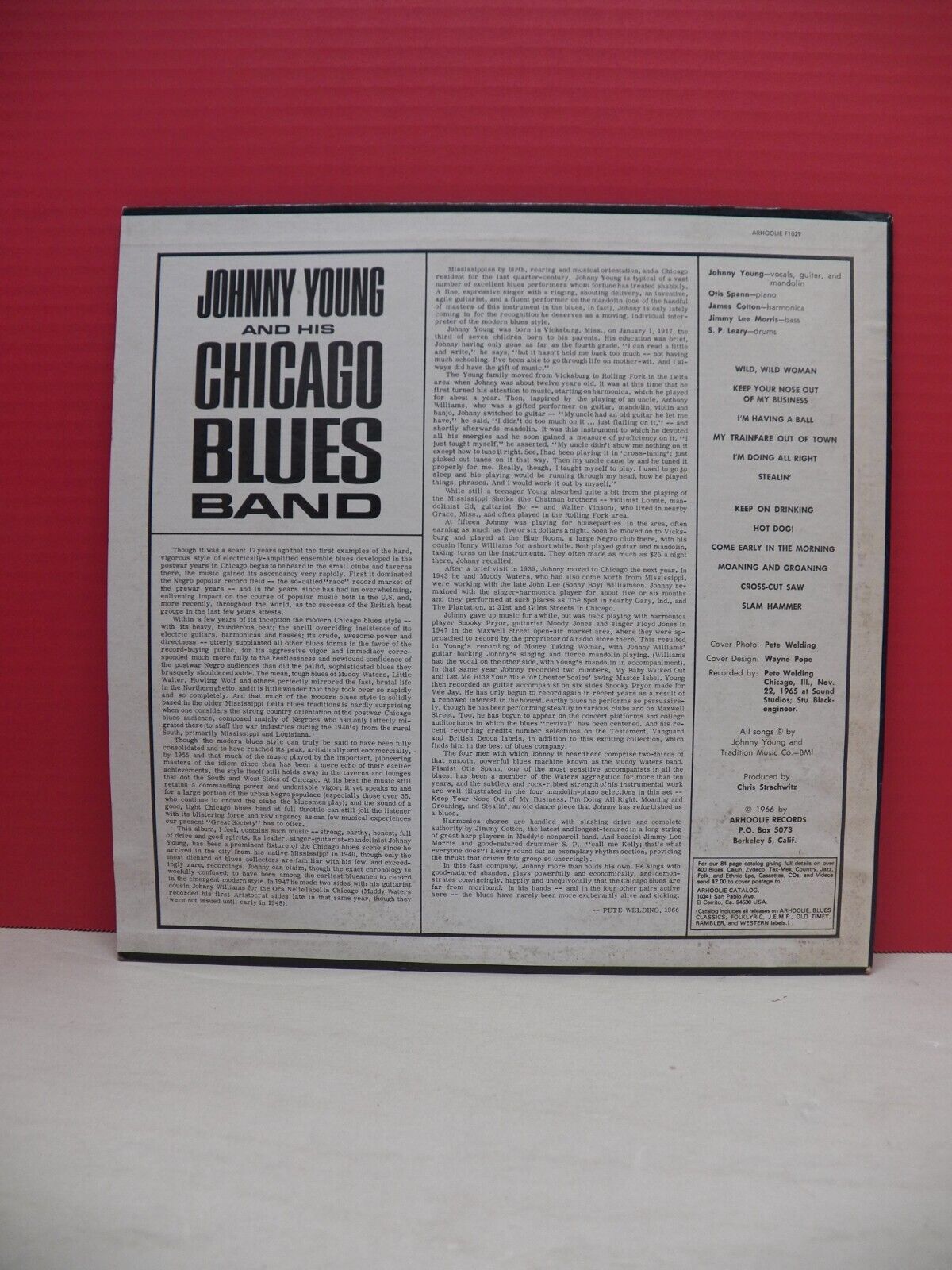 12" LP EX Johnny Young And His Chicago Blues Band Arhoolie Reissue F1029