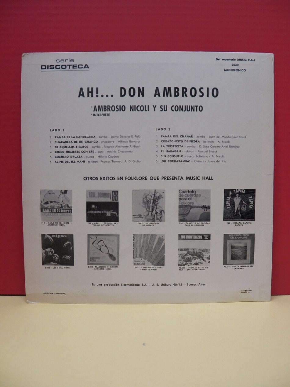 12" LP EX Ambrosio Nicoli Y Su Conjunto Ah!!... Don Ambrosio Argentina Import