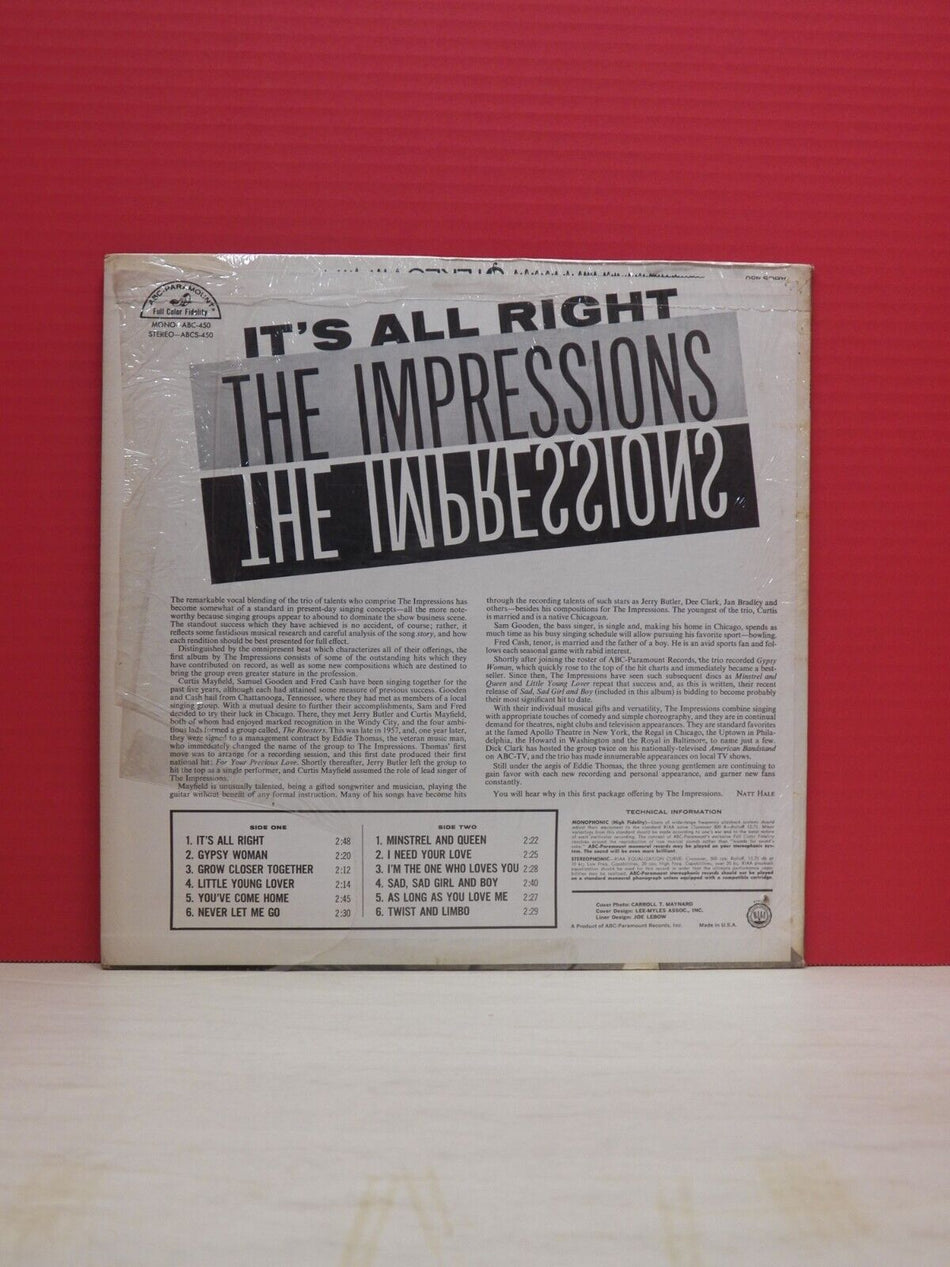 12" LP VG+ The Impressions The Impressions 1963 ABC-Paramount Mono Reissue