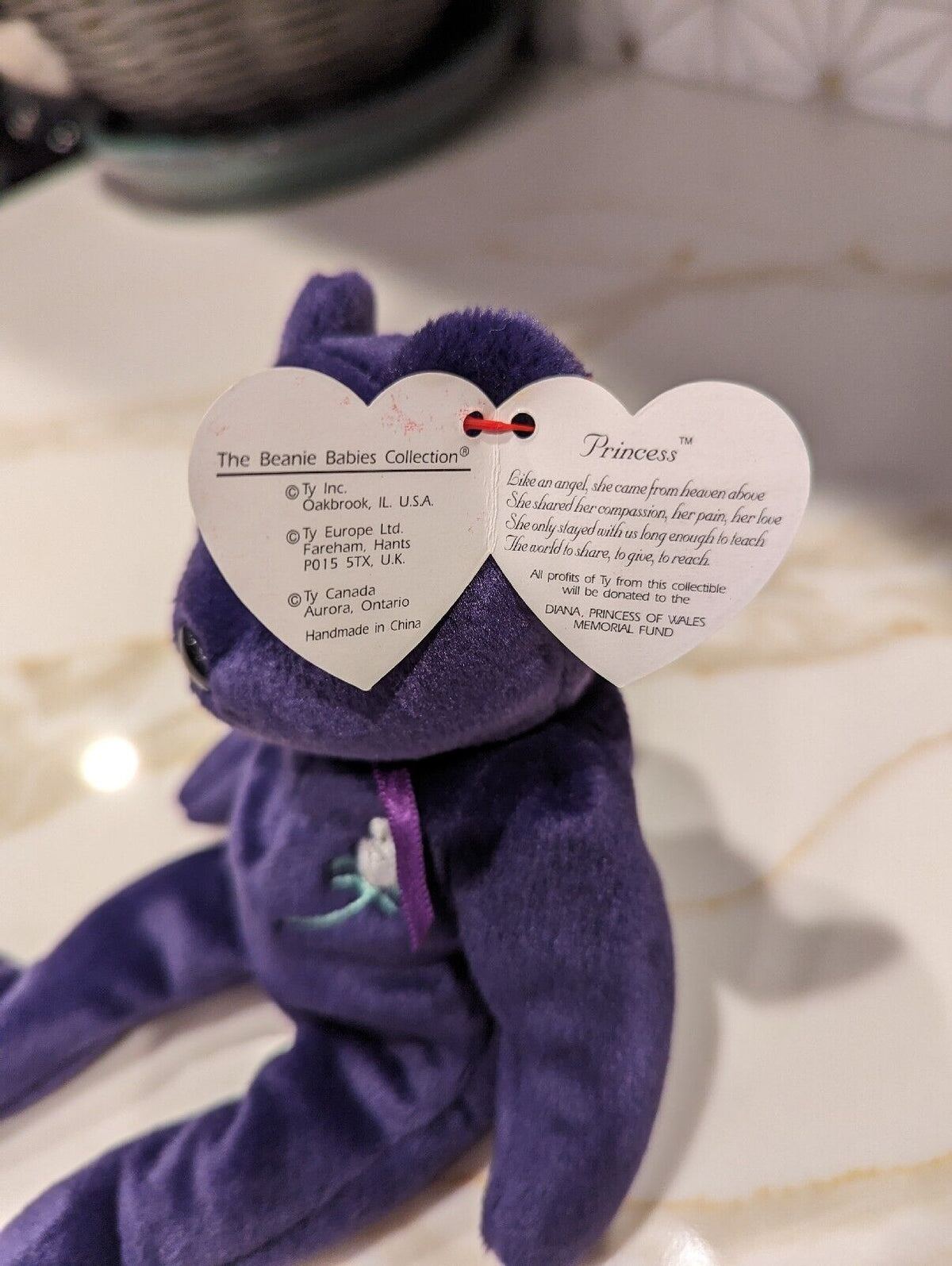 Rare Retired Ty Beanie Baby with Error 1997 Princess Diana  Rare W. P.E. Pellets