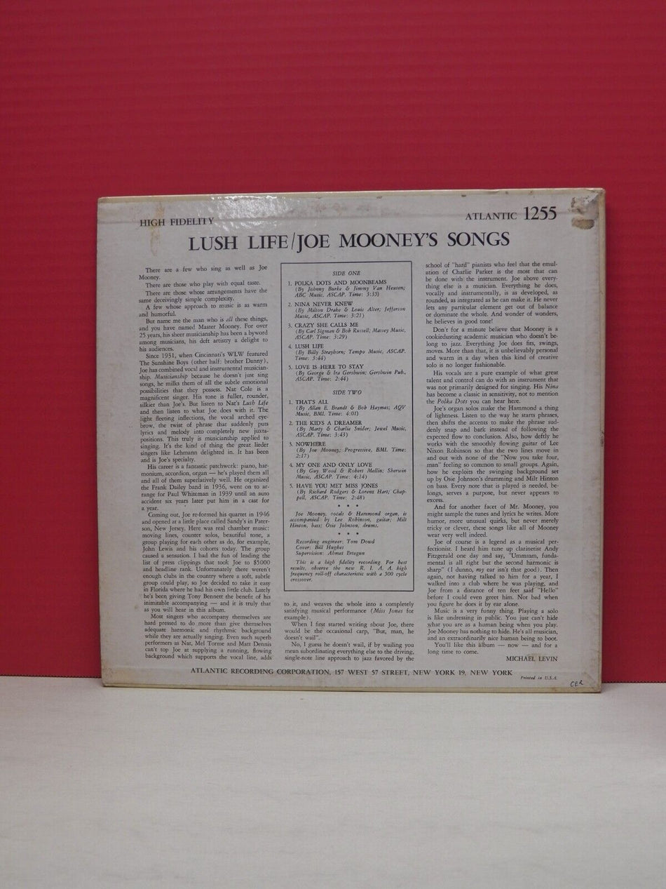 12" LP VG++/EX Joe Mooney Lush Life 1958 Atlantic Mono 1255